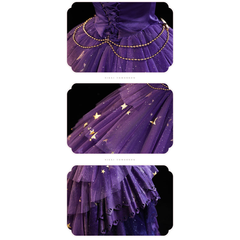 本紫の編み上げトップスと星屑刺繍エレガントスカート[2023年12月上旬-12月下旬発送予定]