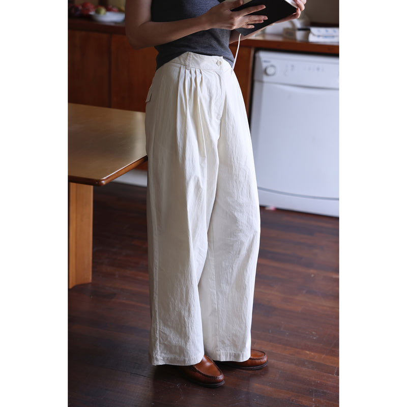 Off White and Gray Cotton Wide Pants