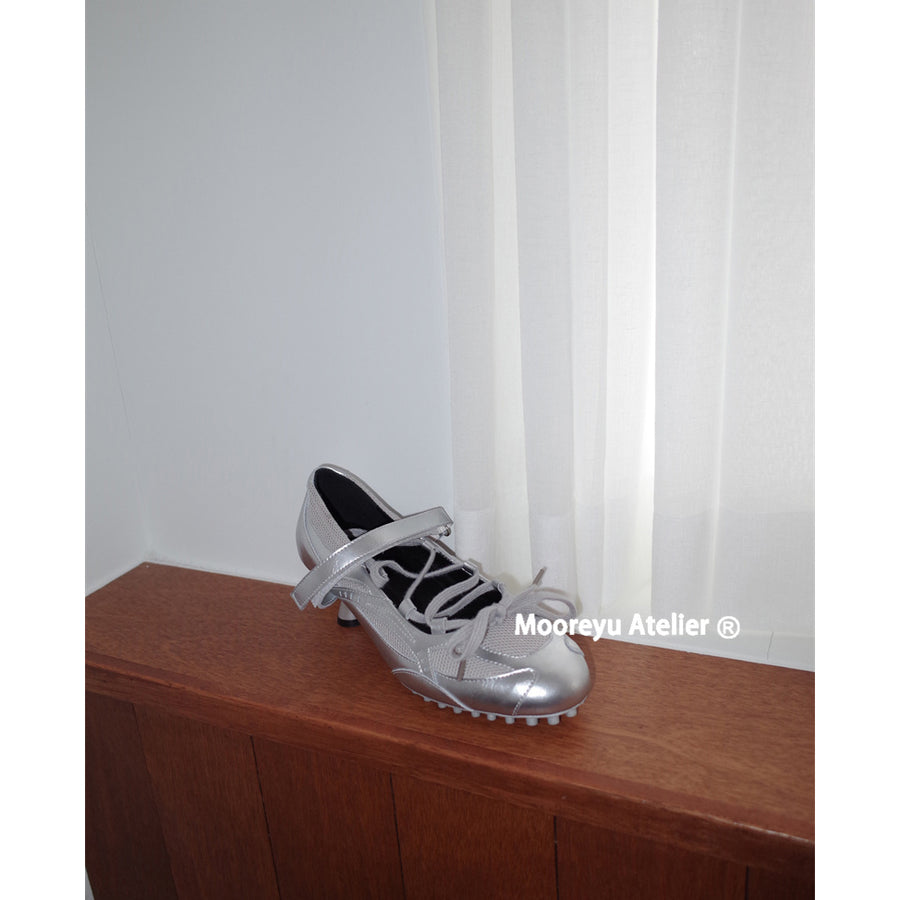 25SS新作メリージェーン【MARITHE】W CLASSIC MARY JANE★3色 Metallic Silver Ribbon Mary Jane Heel Shoes – ManusMachina
