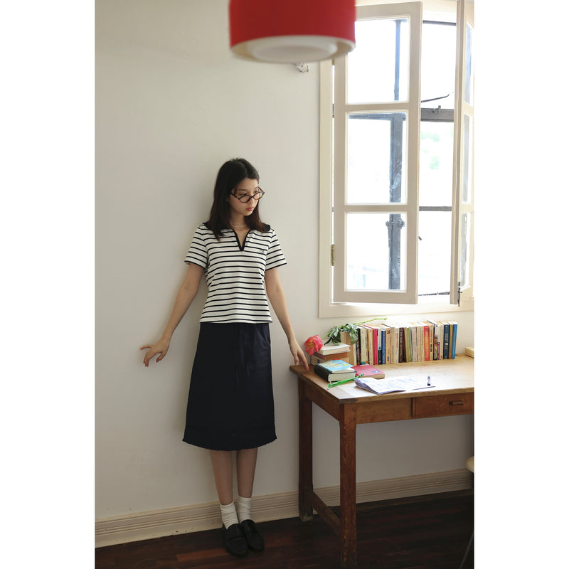 Sailor Collar Top with Striped Pattern