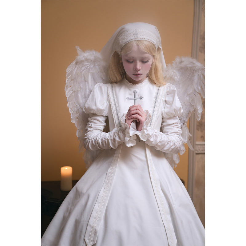 月夜の修道女の刺繍ワンピース - White[2023年12月上旬-下旬発送予定 