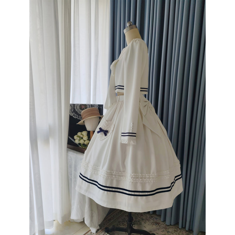 伯爵令嬢のショートジャケットとリボン刺繍スカート（ホワイト）[2024年3月下旬-4月上旬発送予定]