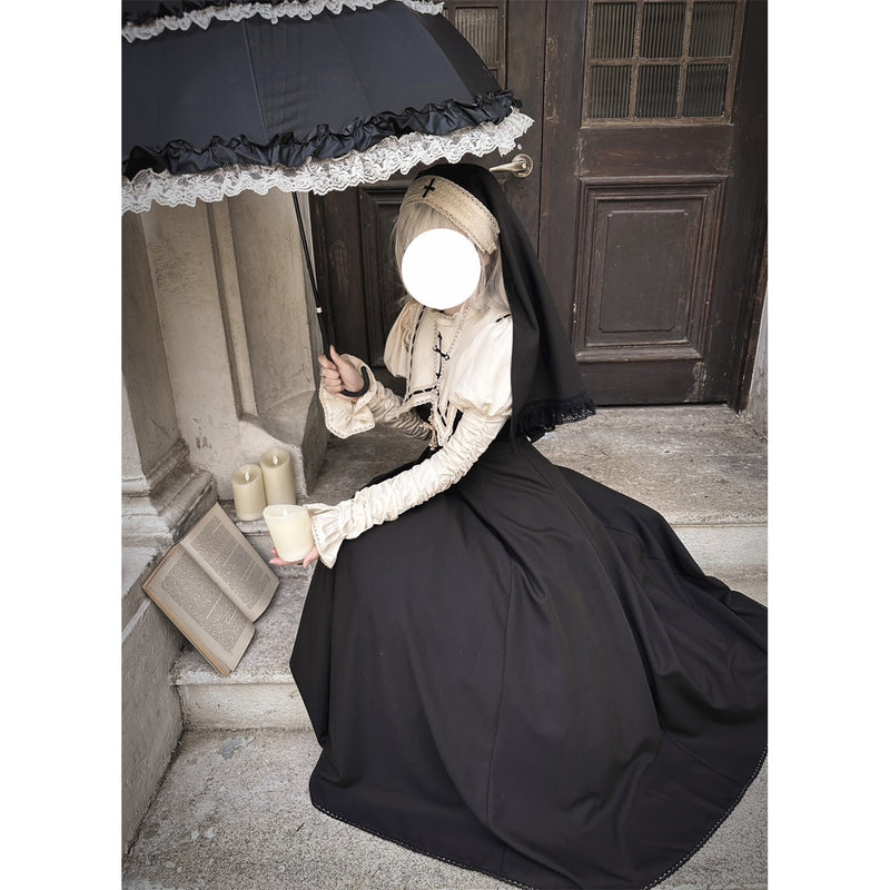 月夜の修道女の刺繍ワンピース - Black[2023年12月上旬-下旬発送予定]