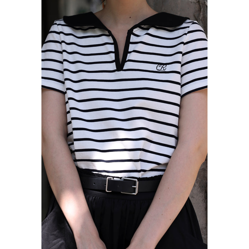 Sailor Collar Top with Striped Pattern