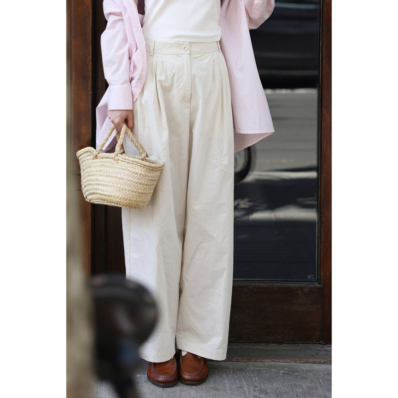 Off White and Gray Cotton Wide Pants