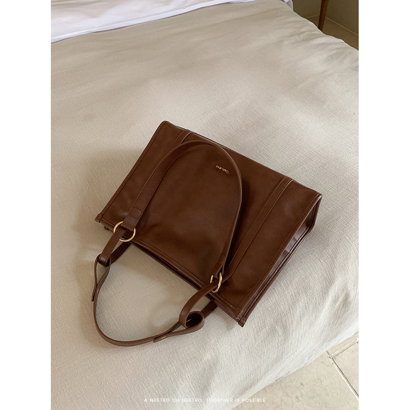 Leather Square Shoulder Tote Bag