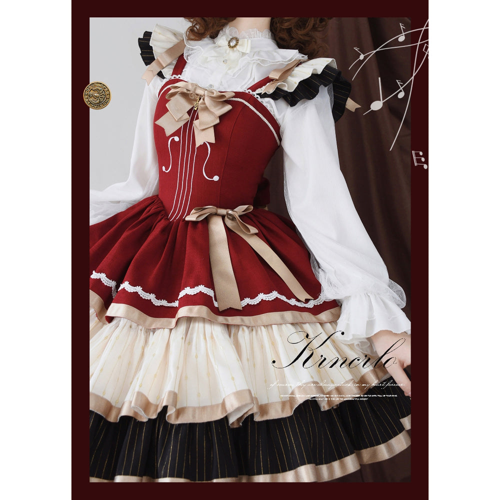 弦楽器の刺繍ジャンパースカート - Wine Red – ManusMachina