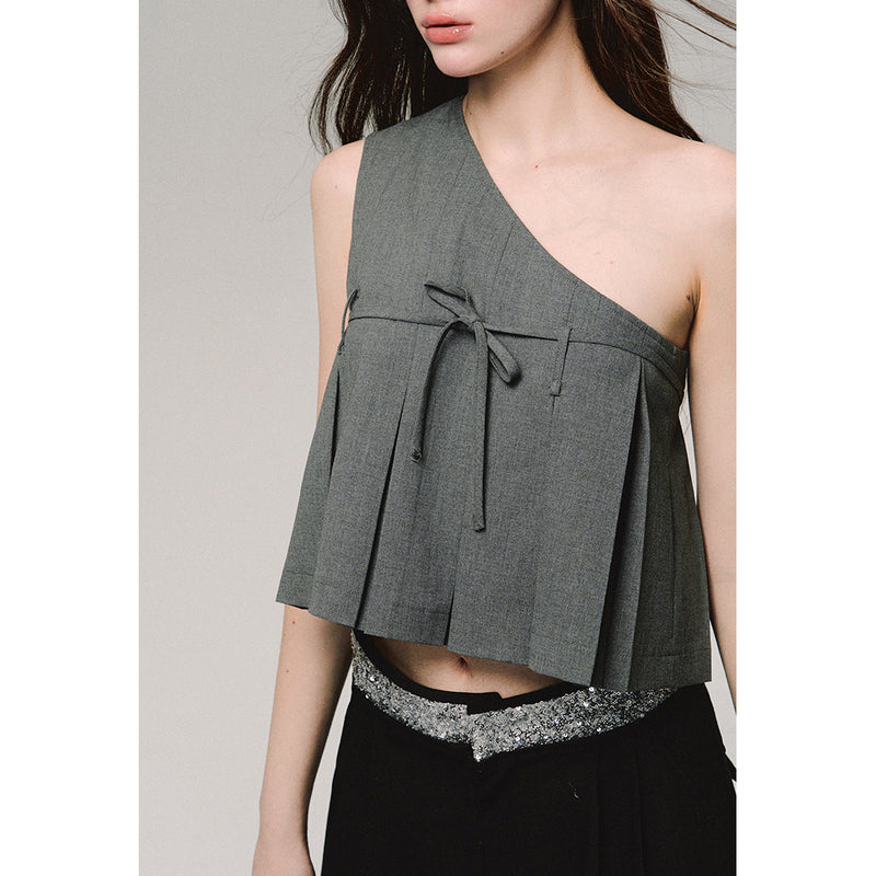 Sophisticated Gray Asymmetrical Pleated Top