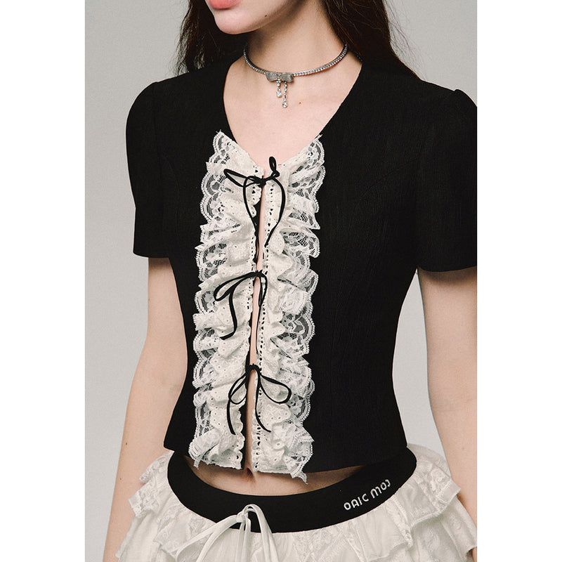 Frill Embroidery Short Top