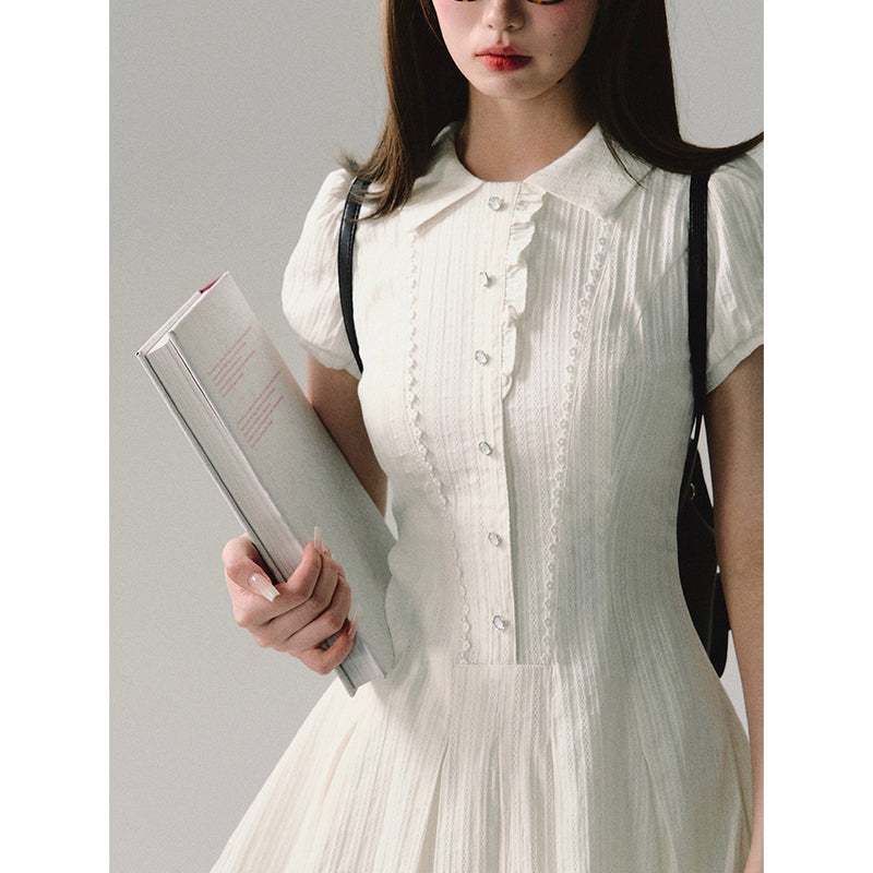 White Lace Literature Retro Dress