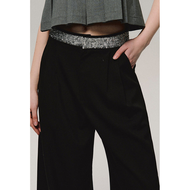 Black Wide Pants with Silver Sequins