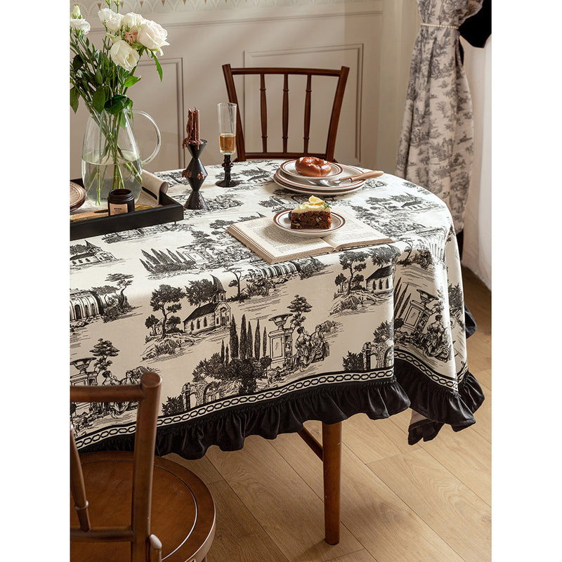 Medieval Landscape Painting Table Cloth