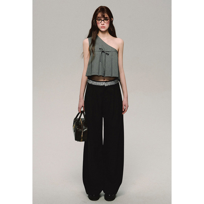 Black Wide Pants with Silver Sequins