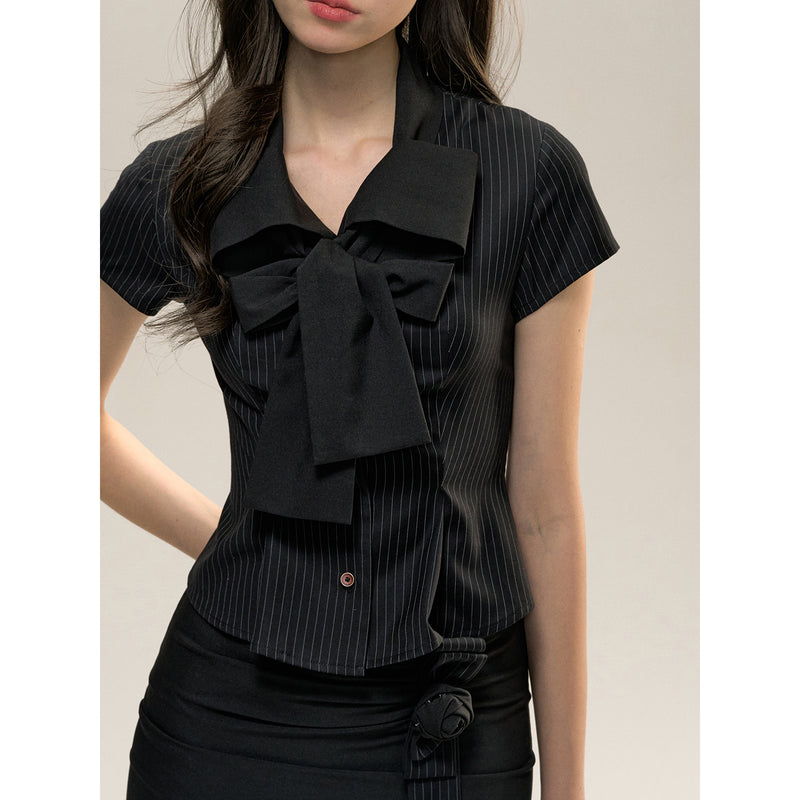 Black Striped Ribbon Blouse