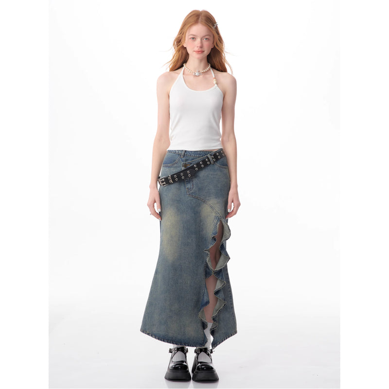 Mermaid Denim Skirt with Slits