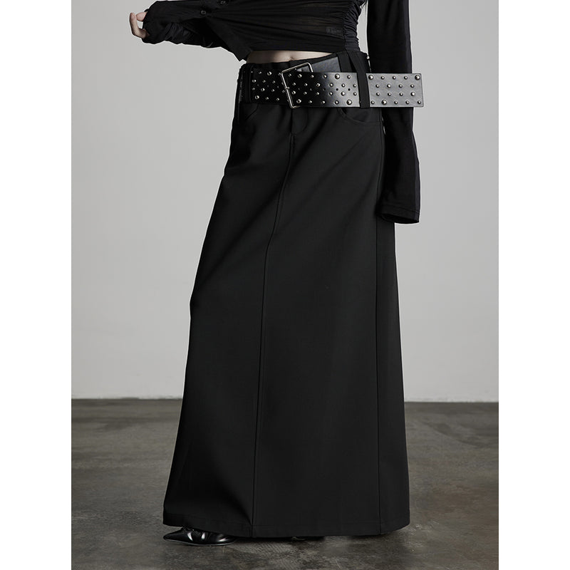 Black Straight Skirt with Belt