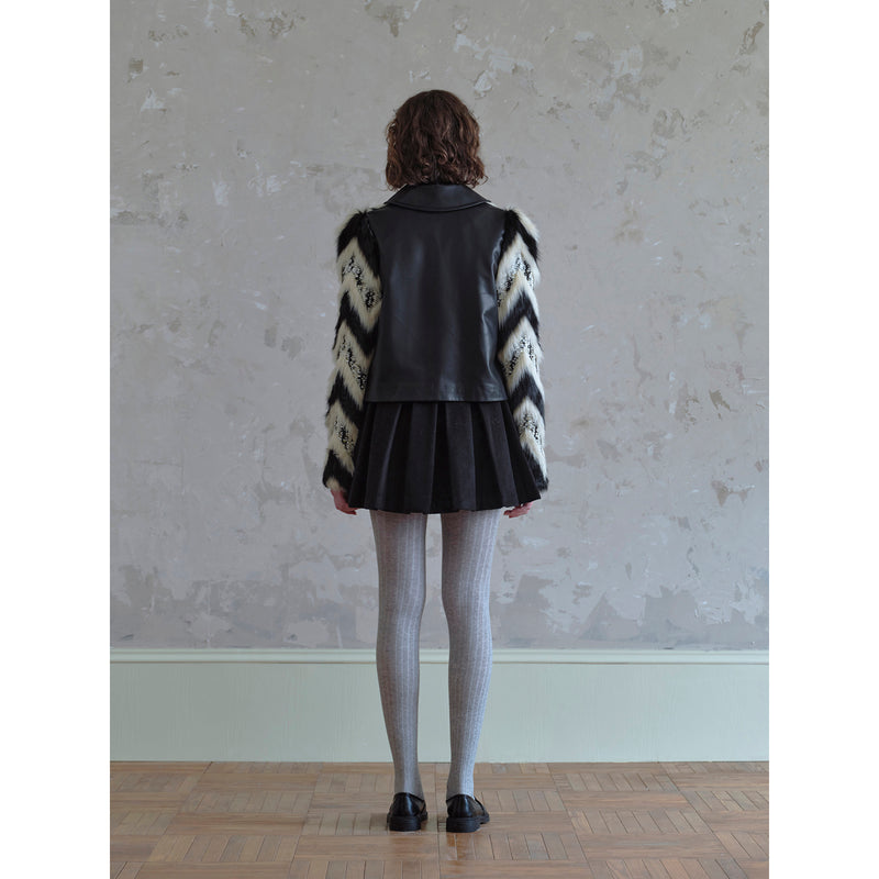 Geometric Pattern and Leather Fur Jacket