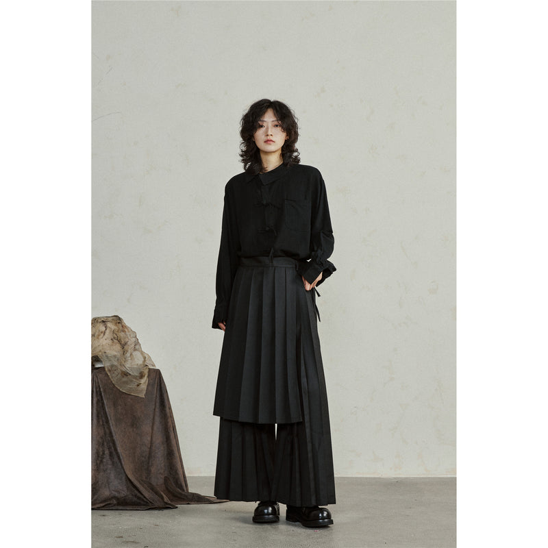 Black Asymmetric Hakama Wide Pants