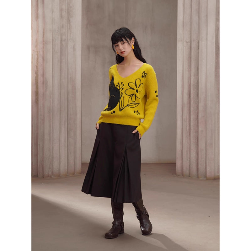 焦茶色のプリーツパンツスカート