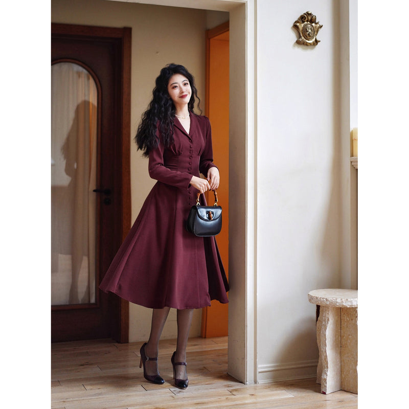 葡萄酒色の貴婦人クラシックワンピース