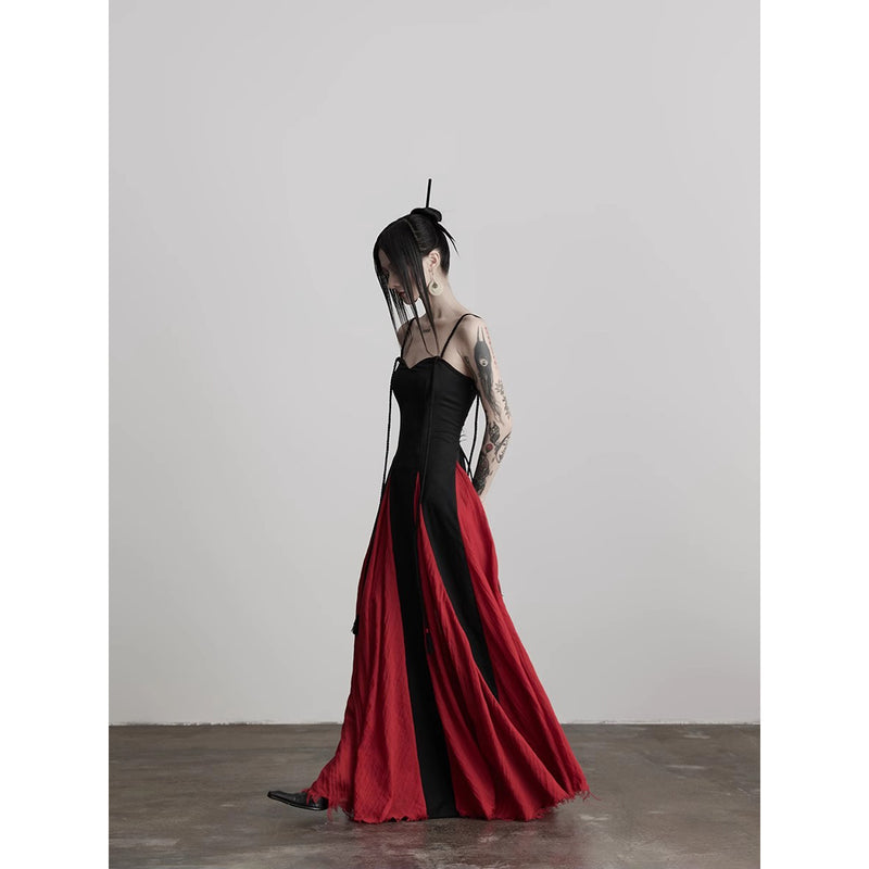 Black and Red Camisole Long Dress