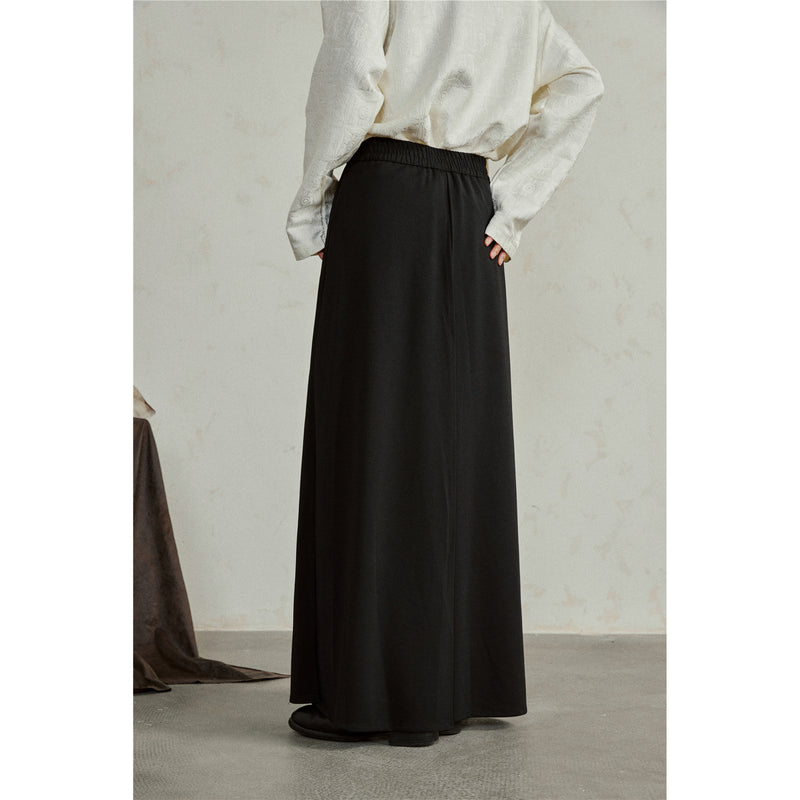 Black Draped Layered Wide Pants