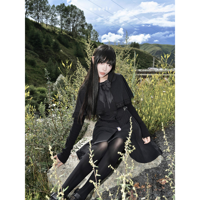 黒のお嬢様のケーププリーツワンピース