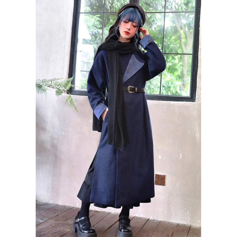 椿の花の挿絵ウールローブコート