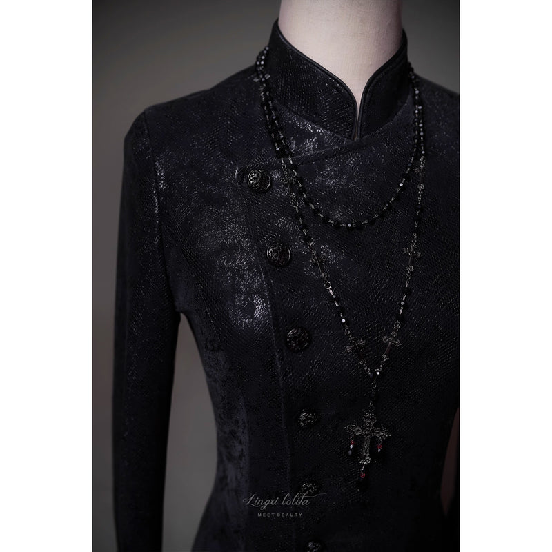 脊椎骨格の刺繍ゴシックコート