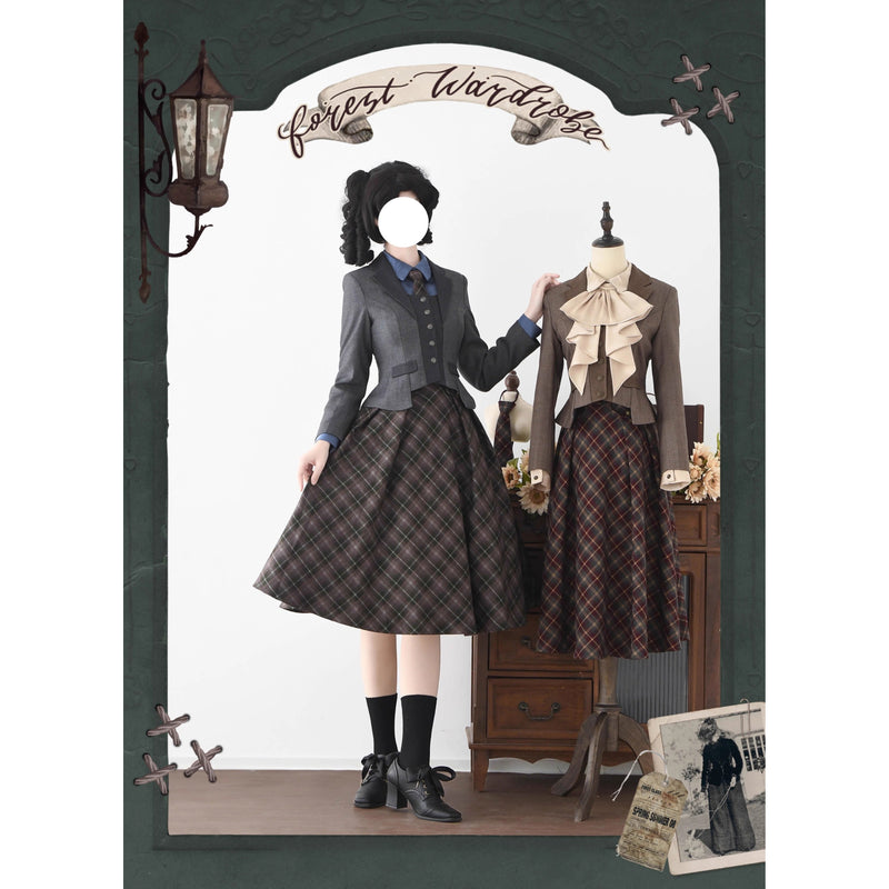 英国のお嬢様のクラシカルジャンパースカート - Olive Gray Checked[2025年12月中旬発送予定]