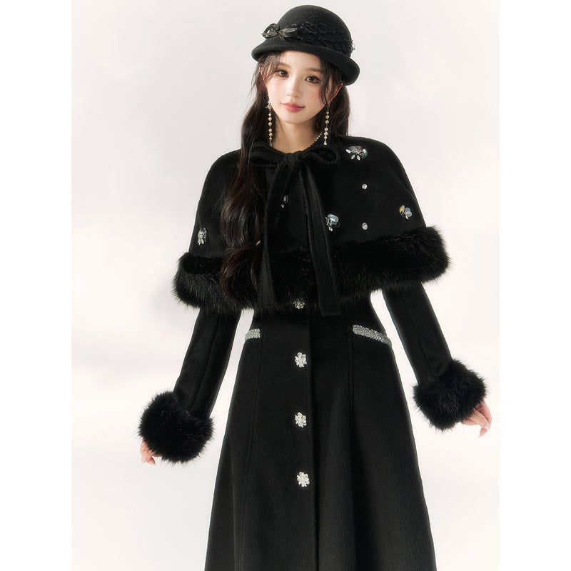 Elegant Embroidered Classical Cape Coat