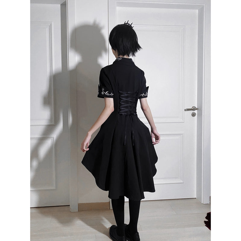 中世貴族の薔薇刺繍ワンピース - Black[2025年9月中旬-10月上旬発送予定]