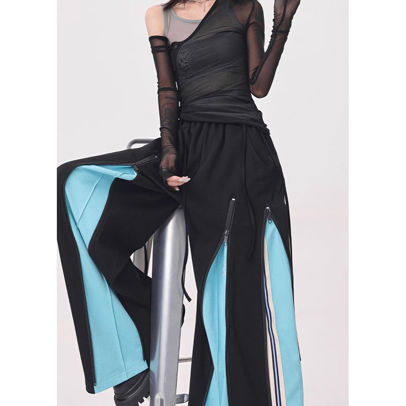 Light Blue Switching Wide Track Pants