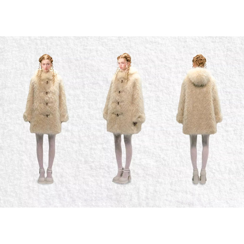 Milky Yellow Hooded Fur Coat