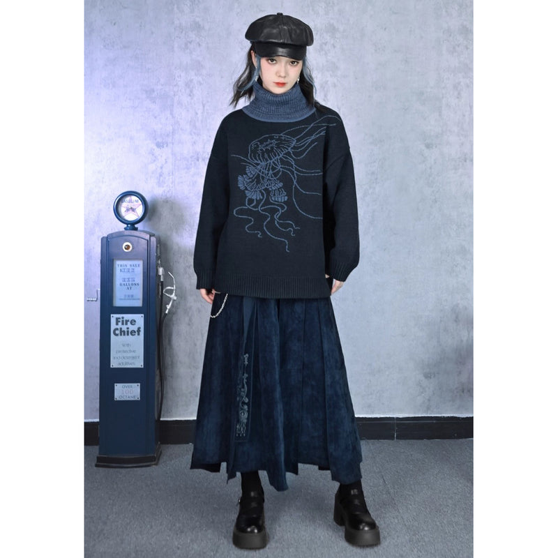 海月の刺繍リボンパネルスカート