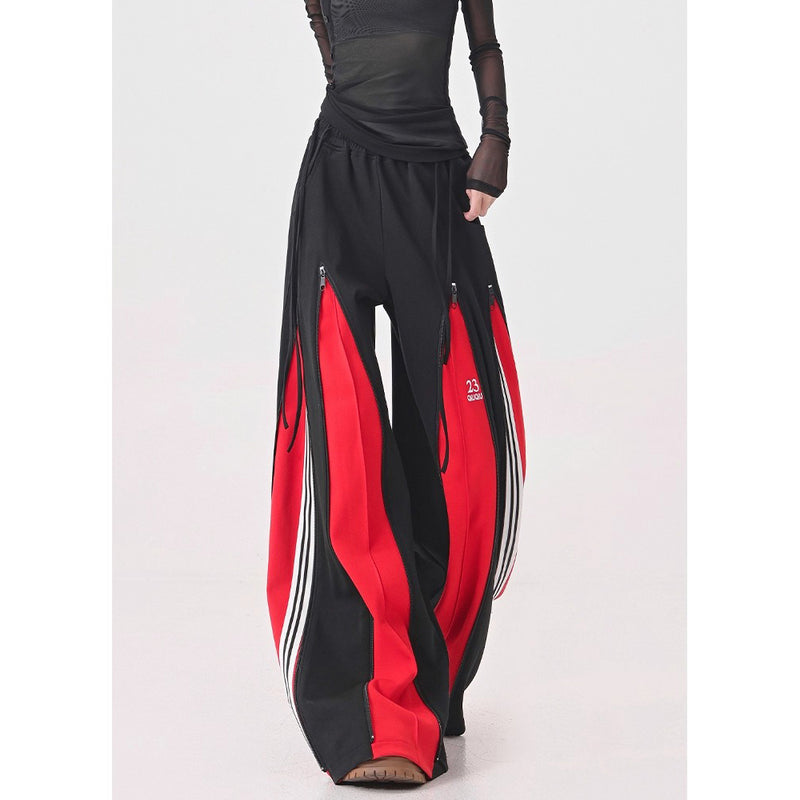 Red Switching Wide Track Pants