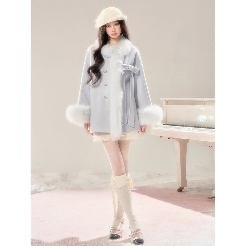 Romantic Ribbon Fur Wool Coat