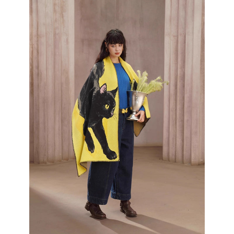 黒猫の挿絵ニットストール