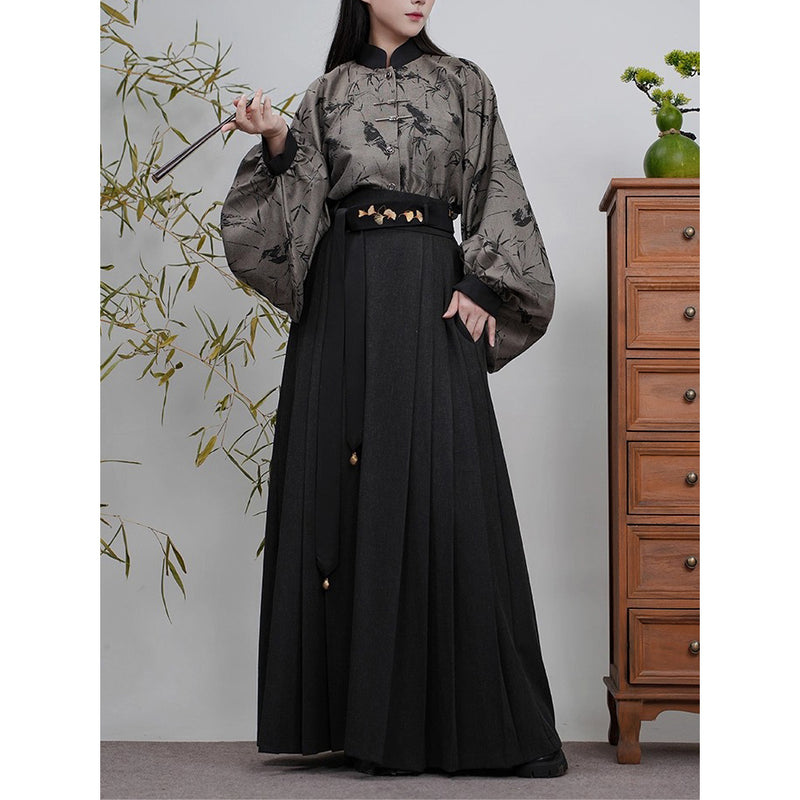 竹林の水墨画バルーンスリーブブラウス