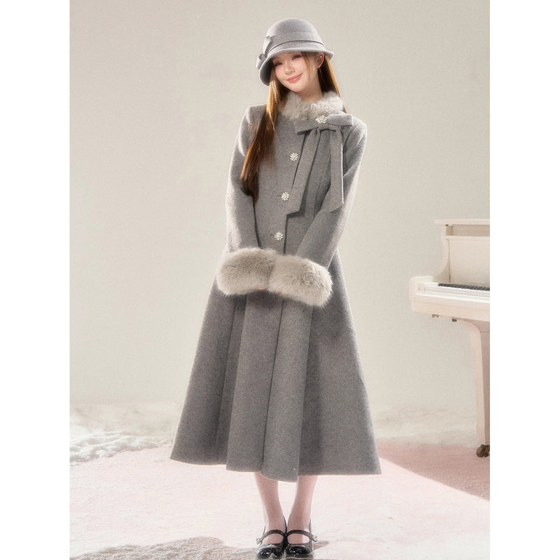 Movie Actress's Long Fur Wool Coat