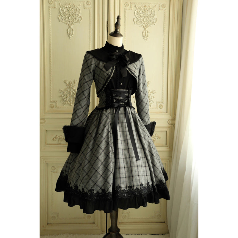 薄墨の格子柄ショートジャケットとケープ[2026年3月下旬-4月下旬発送予定]