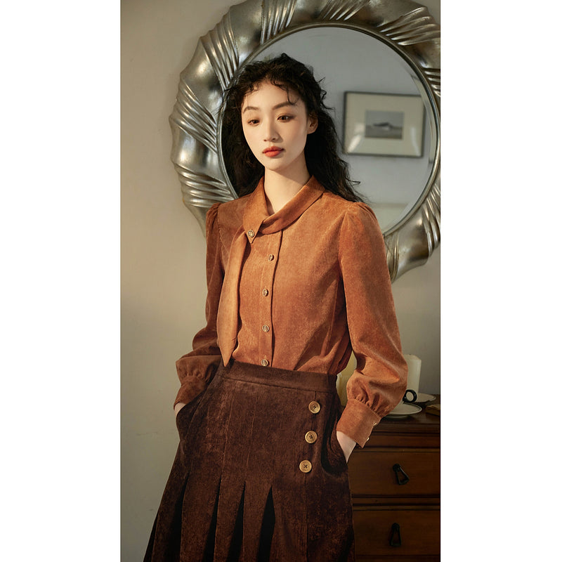 Orange Brown Corduroy Blouse