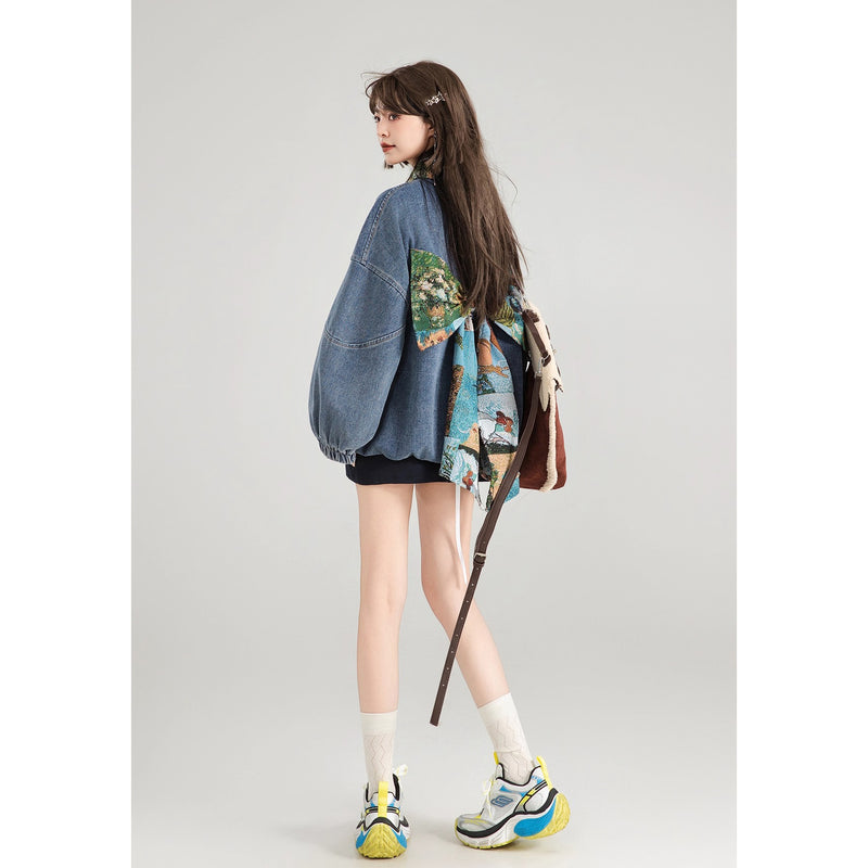 西洋油彩画のリボンデニムジャケット
