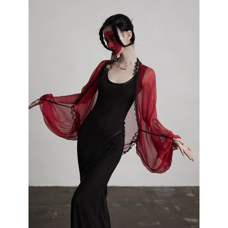 Bright Red Silk Fairy Shawl