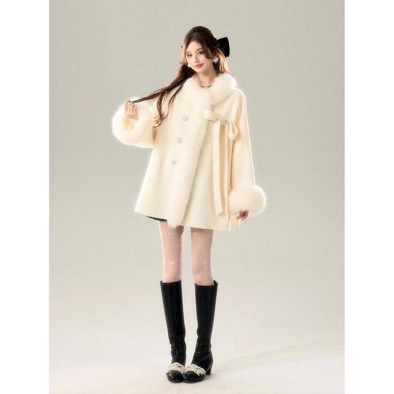 Romantic Ribbon Fur Wool Coat