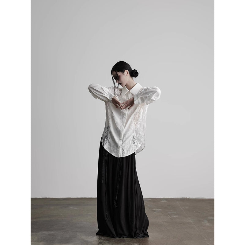 White Slit Lace Blouse