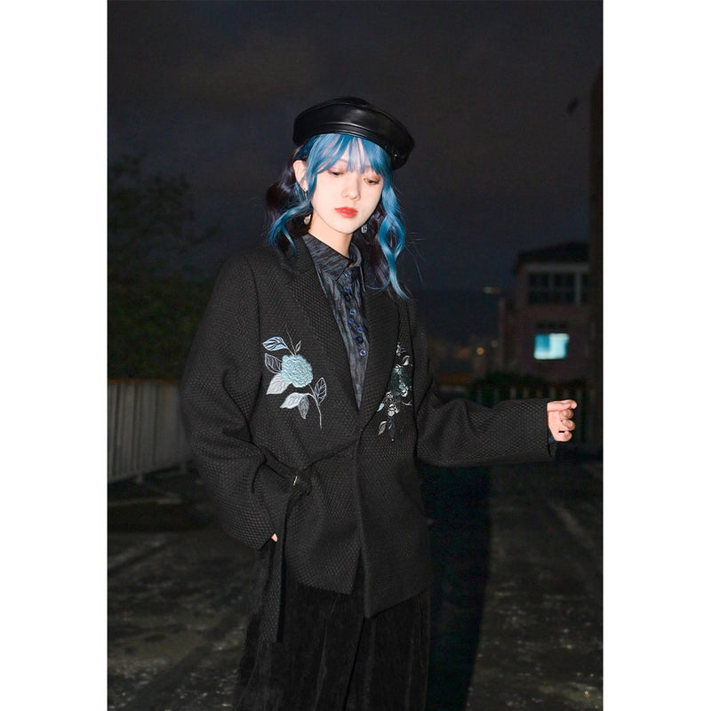 椿の花の刺繍チャイナジャケット