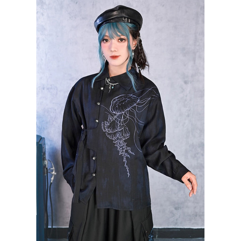 漆黒の海月のアシンメトリーブラウス