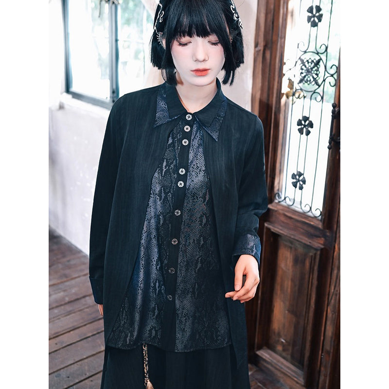 漆黒の蛇鱗レイヤードブラウス