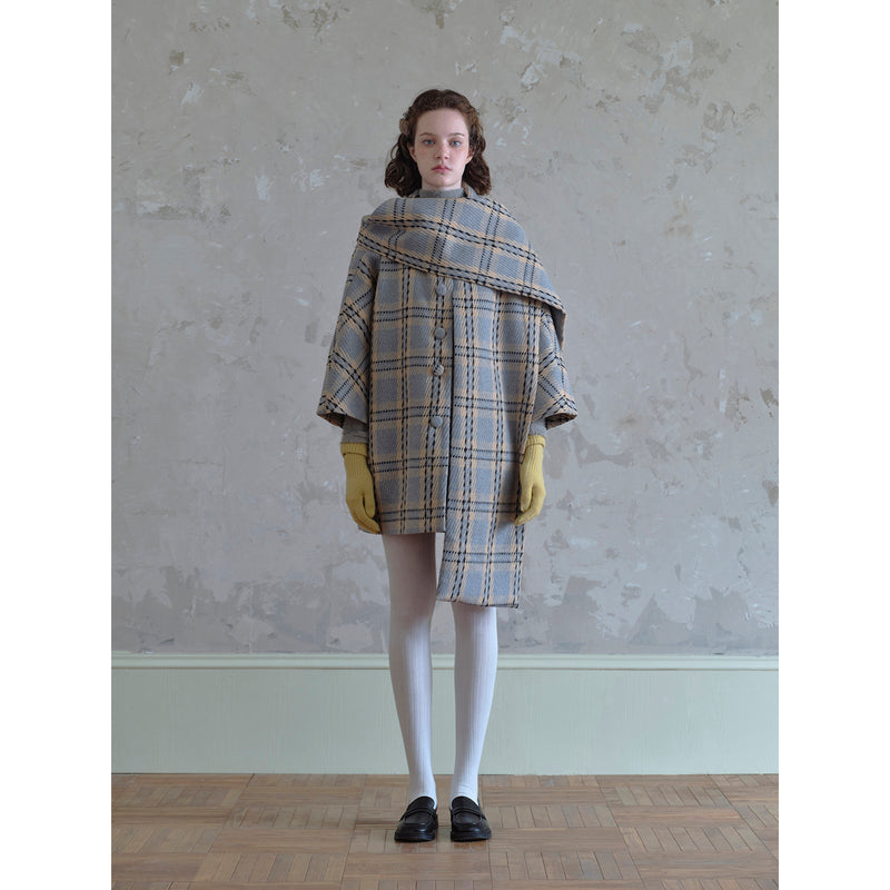 Gray and Yellow Plaid Scarf Coat